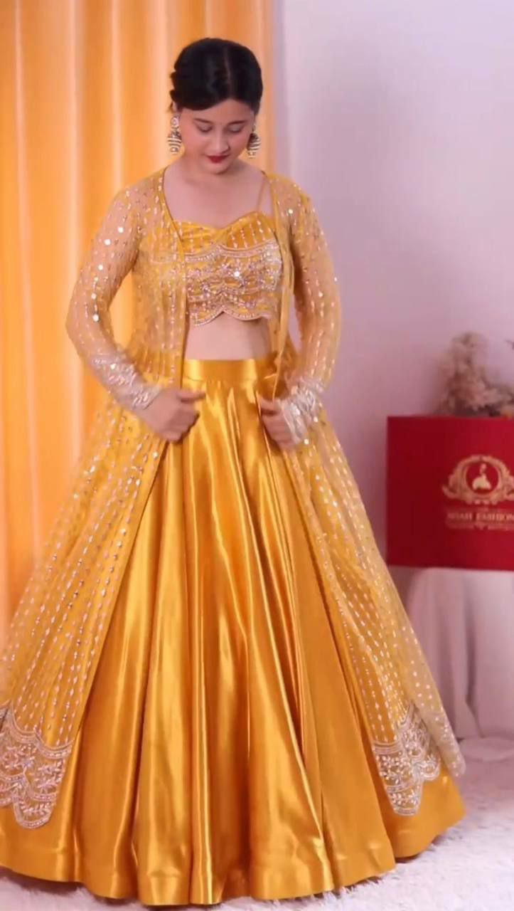 Wedding special Satin Yellow Lehenga Choli For Women