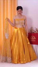 Wedding special Satin Yellow Lehenga Choli For Women