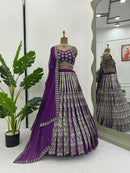 Faux Georgette Purple Lehenga Choli With Thread Embroidery For Women