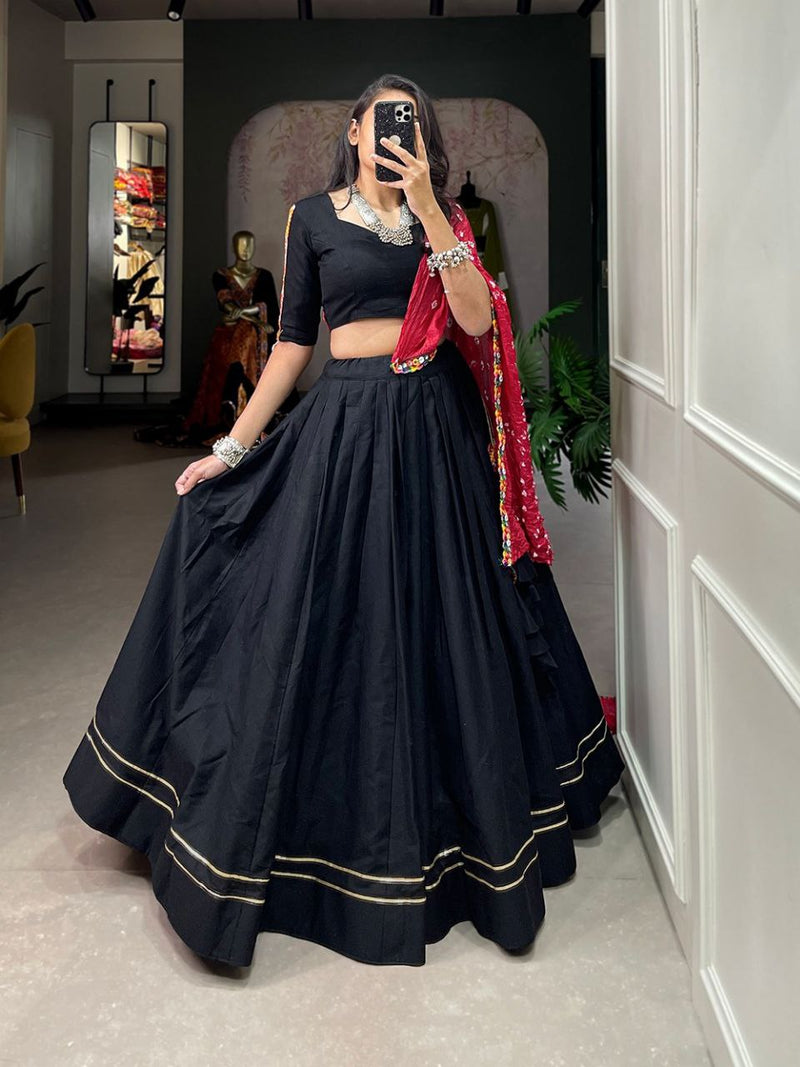 Sangeet Night Special Cotton Kutchi Patchwork Black Lehenga Choli For Women