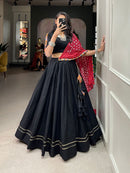 Sangeet Night Special Cotton Kutchi Patchwork Black Lehenga Choli For Women