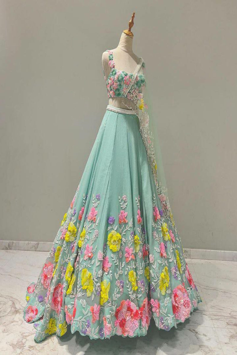 Thread Sequins Faux Georgette Lehenga For Women