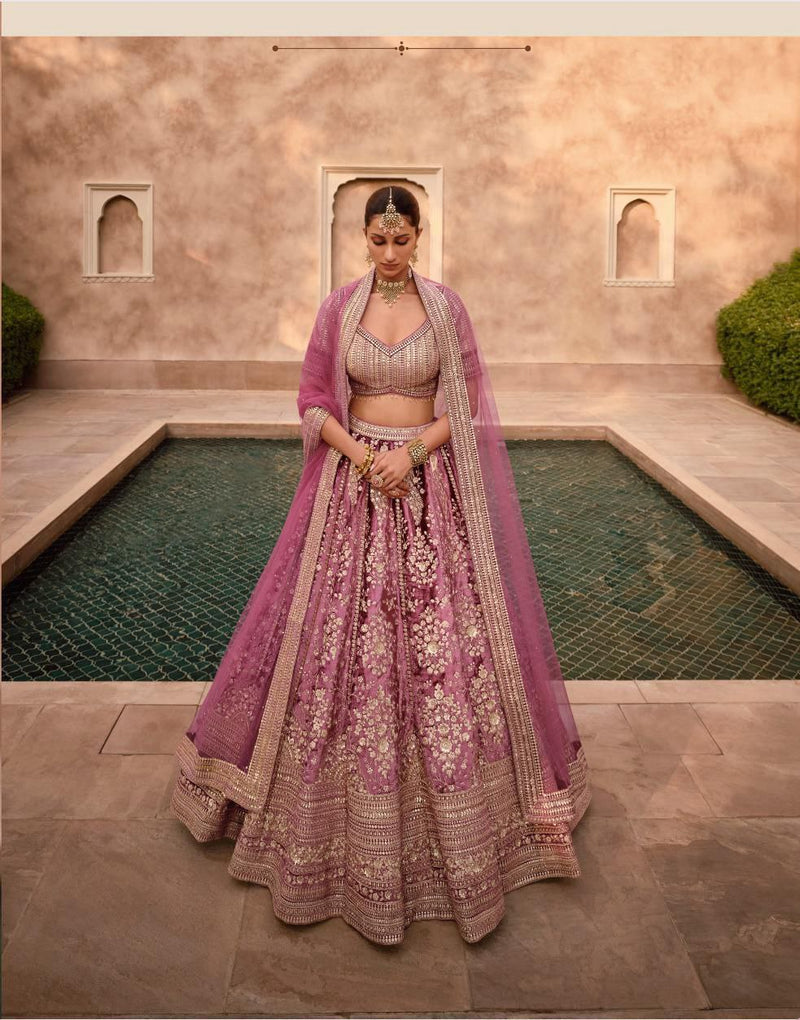 Pink Heritage Bridal Designer Lehenga with All Over Embroidery Work For Women