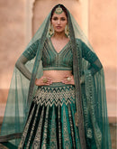 Green Heritage Bridal Designer Lehenga with All Over Embroidery Work For Women