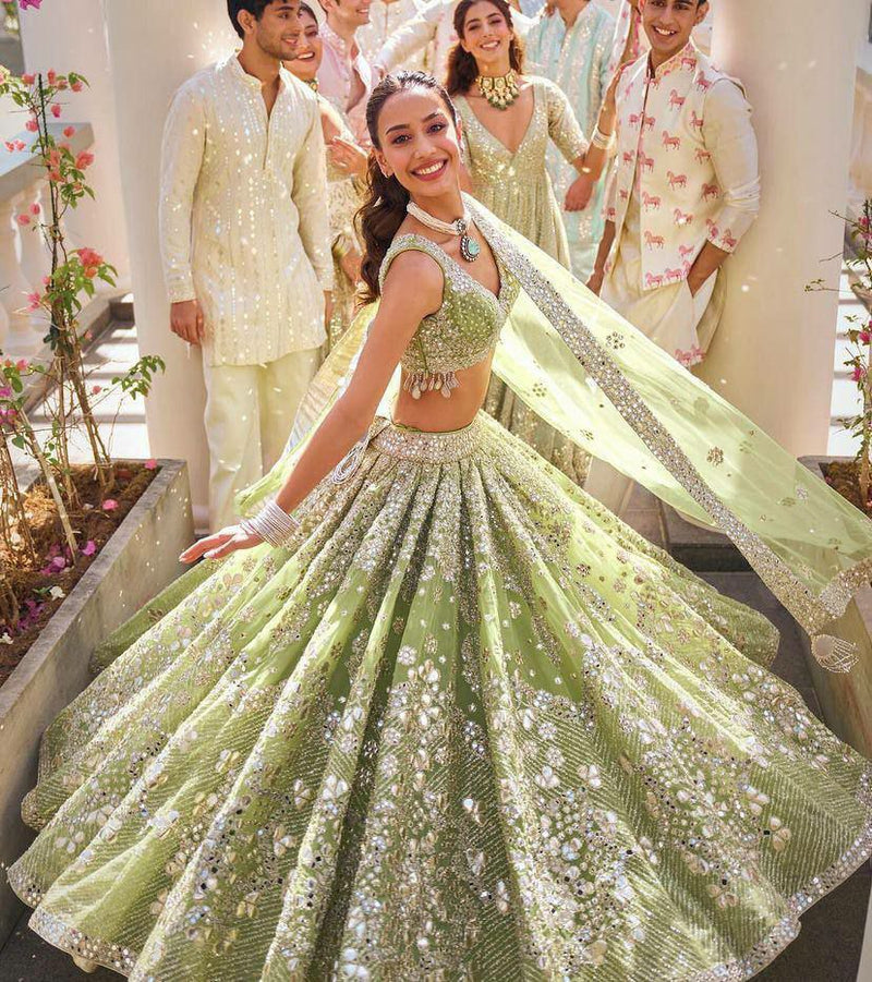 Wedding Wear Neon Green Lehenga Choli With Luxe Embroidery & Sequins For Women