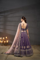 Purple Embroidered Sequined Silk Lehenga & Unstitched Blouse With Dupatta For Women