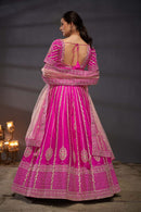 Pink Embroidered Sequined Silk Lehenga & Unstitched Blouse With Dupatta For Women