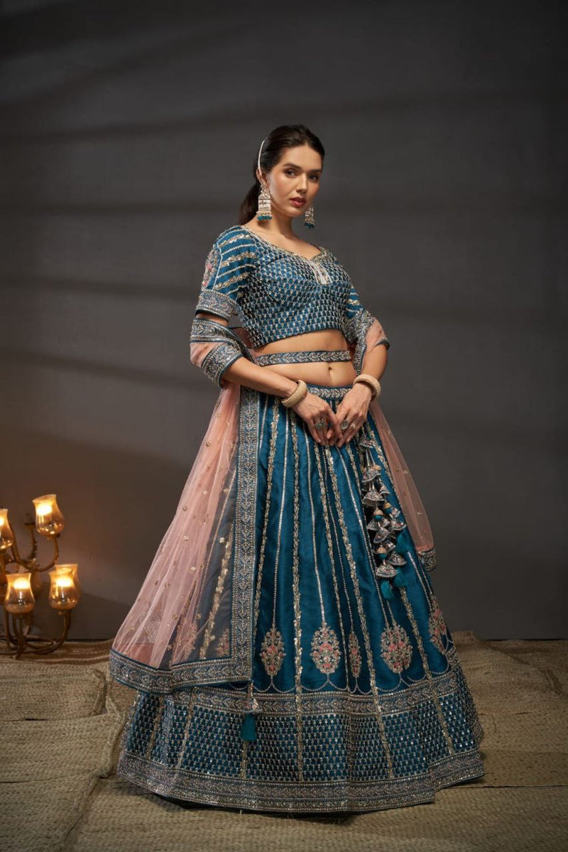 Tint Embroidered Sequined Silk Lehenga & Unstitched Blouse With Dupatta For Women