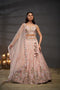 Peach Embroidered Sequined Silk Lehenga & Unstitched Blouse With Dupatta For Women