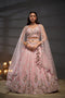 Pink Embroidered Sequined Silk Lehenga & Unstitched Blouse With Dupatta For Women