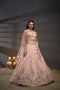 Peach Embroidered Sequined Silk Lehenga & Unstitched Blouse With Dupatta For Women