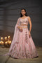 Pink Embroidered Sequined Silk Lehenga & Unstitched Blouse With Dupatta For Women