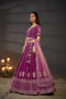 Wine Embroidered Sequined Silk Lehenga & Unstitched Blouse With Dupatta For Women