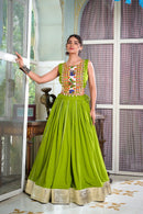 Neon Color Sabyasachi Kutchi Gamthi Work Lehenga Choli For Women