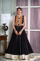 Balck Color Sabyasachi Kutchi Gamthi Work Lehenga Choli For Women