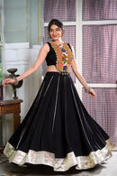 Balck Color Sabyasachi Kutchi Gamthi Work Lehenga Choli For Women