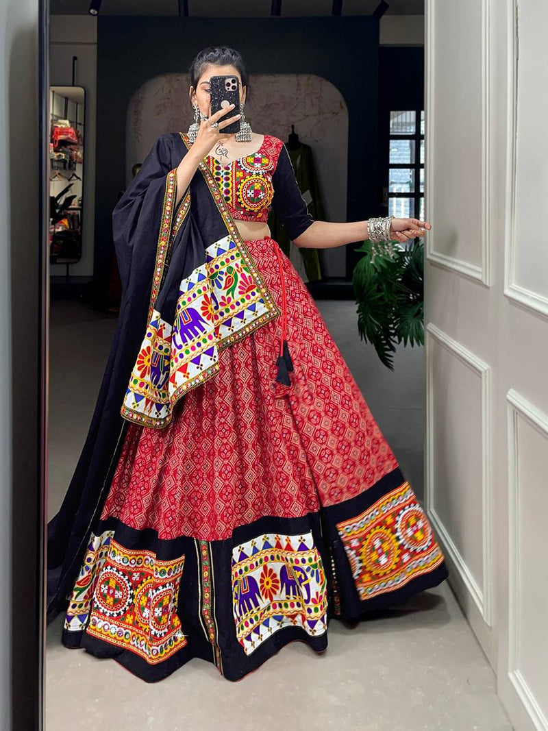 Multi Color Sabyasachi Kutchi Gamthi Work Lehenga Choli For Women