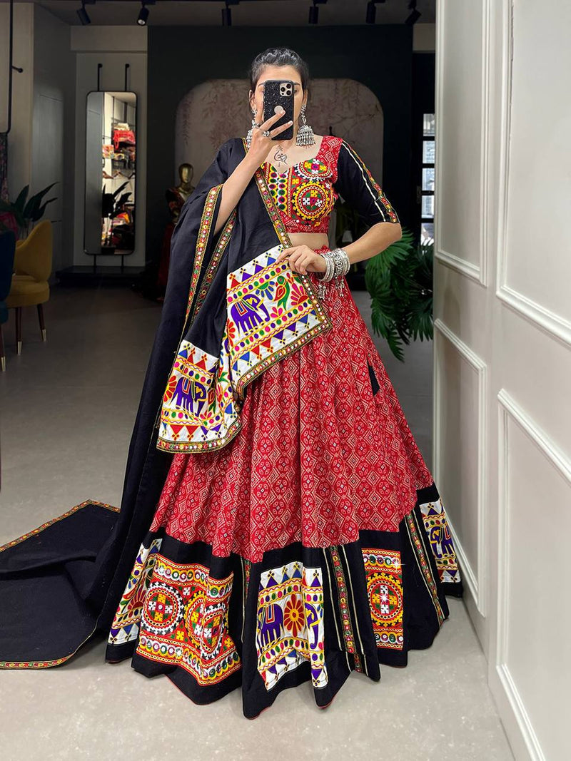 Multi Color Sabyasachi Kutchi Gamthi Work Lehenga Choli For Women