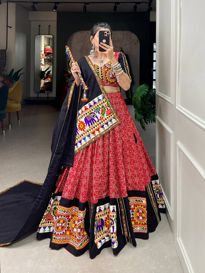 Multi Color Sabyasachi Kutchi Gamthi Work Lehenga Choli For Women