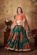 Multi Color Printed Faux Georgette Lehenga Choli With Thread Embroidery For Women