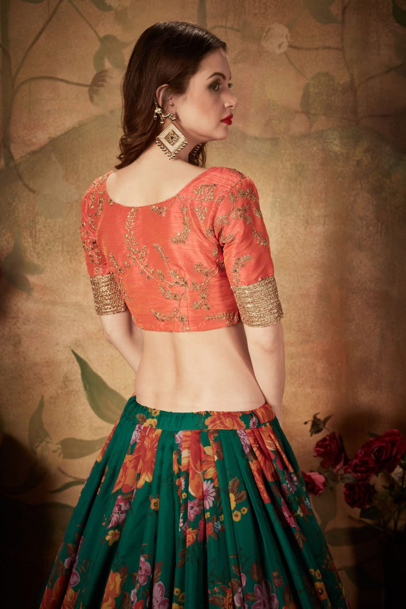 Multi Color Printed Faux Georgette Lehenga Choli With Thread Embroidery For Women