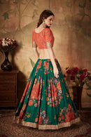 Multi Color Printed Faux Georgette Lehenga Choli With Thread Embroidery For Women