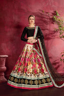 Multi Color Printed Faux Georgette Lehenga Choli With Thread Embroidery With Dupatta Set For Women