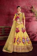 Multi Color Printed Faux Georgette Lehenga Choli With Thread Embroidery With Dupatta Set For Women