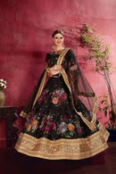 Multi Color Printed Faux Georgette Lehenga Choli With Thread Embroidery With Dupatta Set For Women