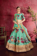 Multi Color Printed Faux Georgette Lehenga Choli With Thread Embroidery With Dupatta Set For Women