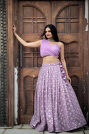 Purple Faux Georgette Lehenga Choli With Thread Embroidery With Dupatta Set For Women