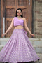 Purple Faux Georgette Lehenga Choli With Thread Embroidery With Dupatta Set For Women