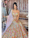 Indian Designer Multicolor Beige Embroidered Silk Lehenga Choli for Brides Bridesmaids Sangeet