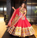 Red Heritage Designer Lehenga with All Over Embroidery Work For Women