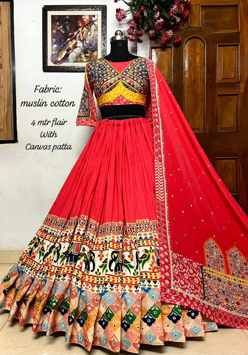 Red Heritage Designer Lehenga with All Over Embroidery Work For Women