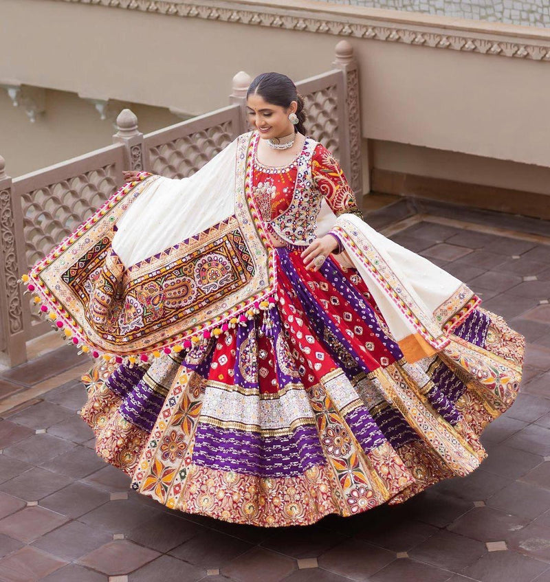 WEDDING SPECIAL MULTICOLOUR COTTON KUTCHI PATCHWORK LEHENGA CHOLI WITH DUPATTA SET FOR WOMEN