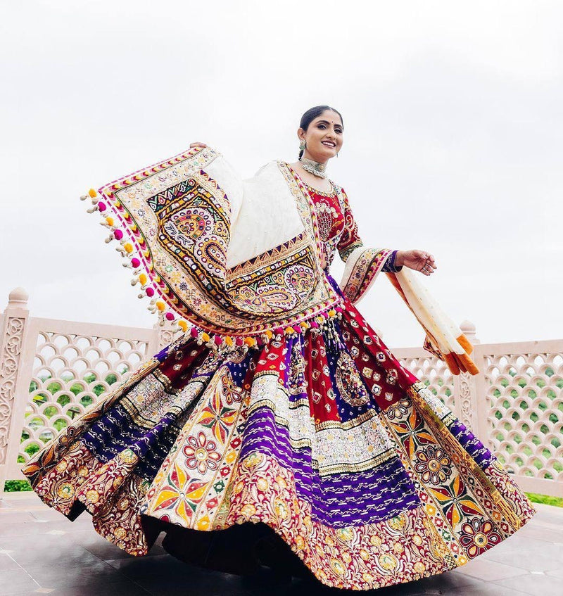 WEDDING SPECIAL MULTICOLOUR COTTON KUTCHI PATCHWORK LEHENGA CHOLI WITH DUPATTA SET FOR WOMEN