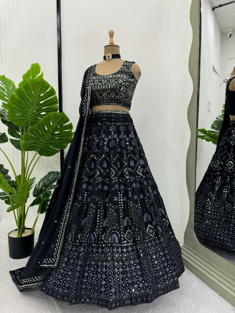 Black Heritage Bridal Designer Lehenga with All Over Embroidery Work For Women