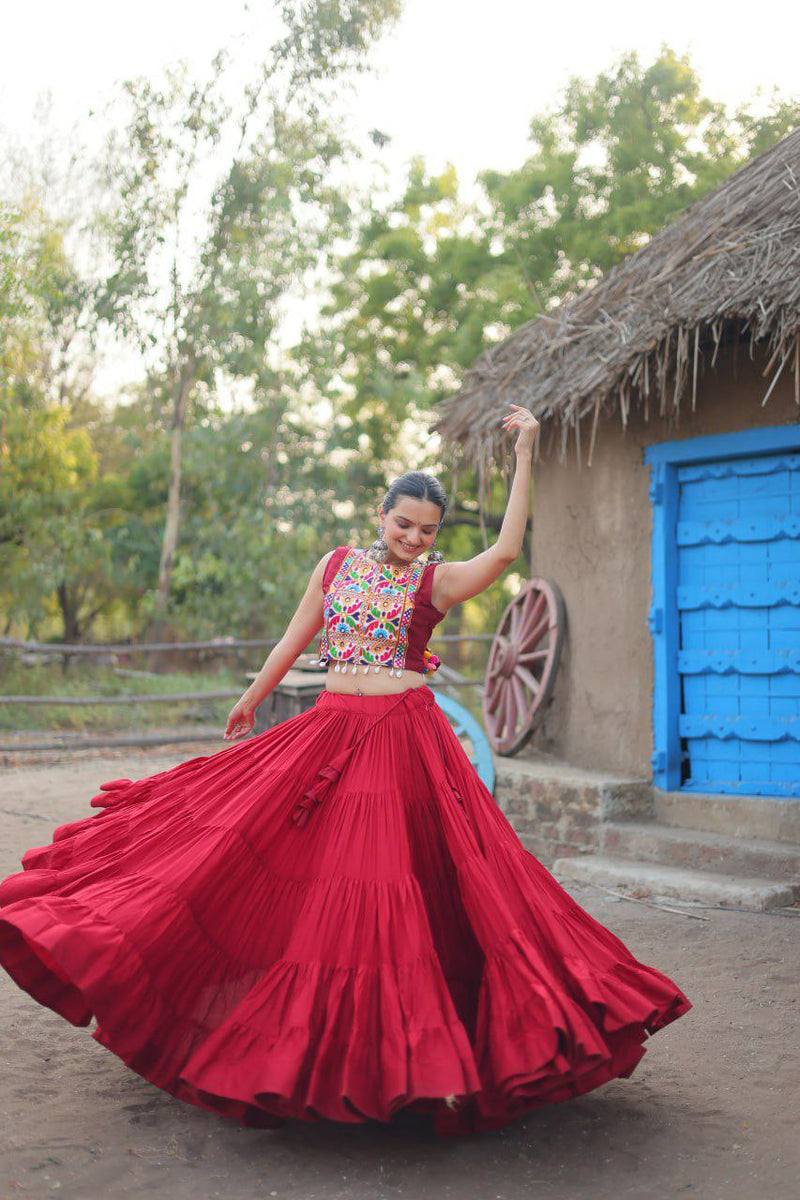 Red Color Wedding Special Kutchi Gamthi Work Lehenga Choli For Women