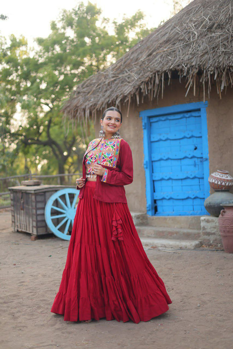 Red Color Wedding Special Kutchi Gamthi Work Lehenga Choli For Women