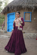 Wine Color Wedding Special Kutchi Gamthi Work Lehenga Choli For Women