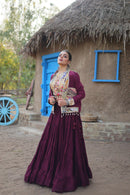 Wine Color Wedding Special Kutchi Gamthi Work Lehenga Choli For Women