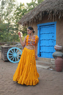 Yellow Color Wedding Special Kutchi Gamthi Work Lehenga Choli For Women