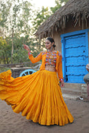 Yellow Color Wedding Special Kutchi Gamthi Work Lehenga Choli For Women