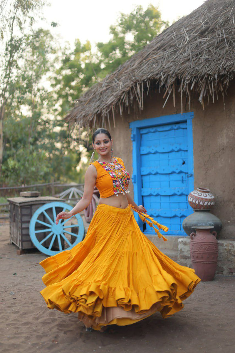 Yellow Color Wedding Special Kutchi Gamthi Work Lehenga Choli For Women