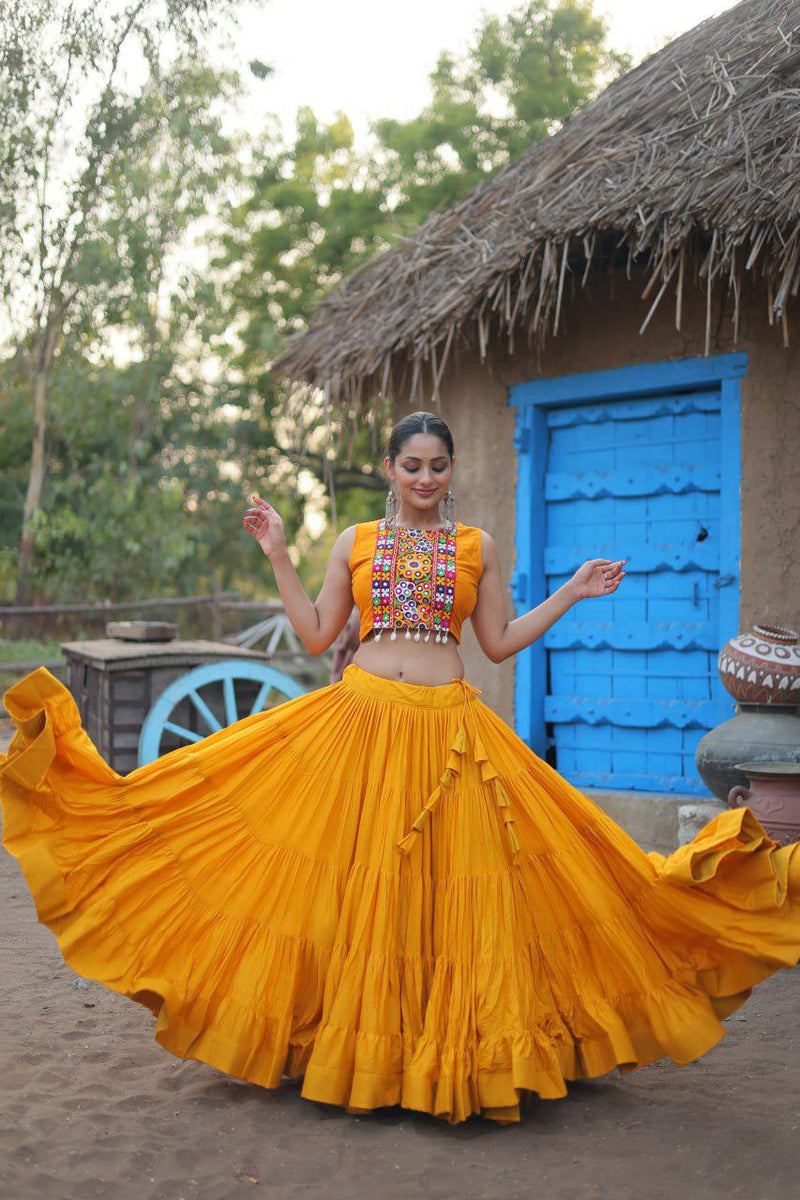 Yellow Color Wedding Special Kutchi Gamthi Work Lehenga Choli For Women