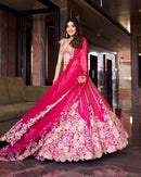 Pink Embroidered Sequined Silk Lehenga & Unstitched Blouse With Dupatta For Women