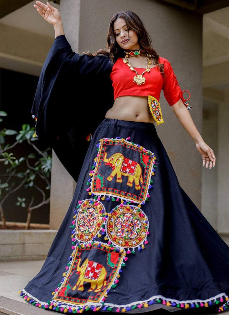 Multi Color Wedding Special Kutchi Gamthi Work Lehenga Choli For Women