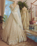 Off White Heritage Designer Lehenga with All Over Embroidery Work For Women