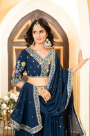 Stylish Blue Faux Georgette Lehenga Choli With Thread Embroidery For Women